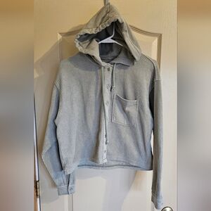 AE Cropped Half Waffle Button-Up Hoodie Small